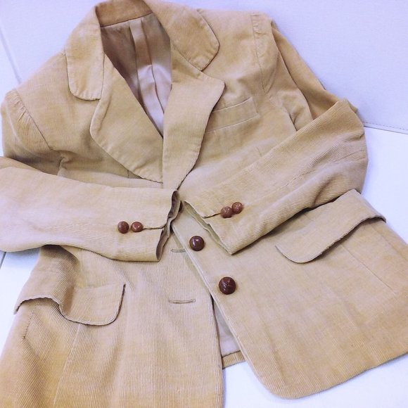 Vintage 70s Corduroy Blazer 3-Button Jacket S(6/8) Pockets Urban Preppy Tan - Picture 7 of 10